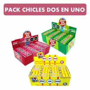 pack de chicles dos en uno sabores surtidos